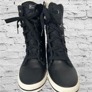 Keds Women's Black and White High-Top Sneakers Canvas and Faux Leather